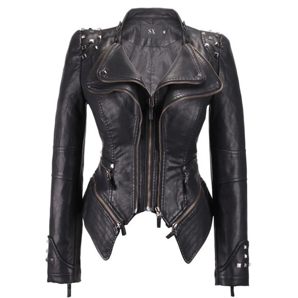 Chouyatou - Studded PU Leather Jacket